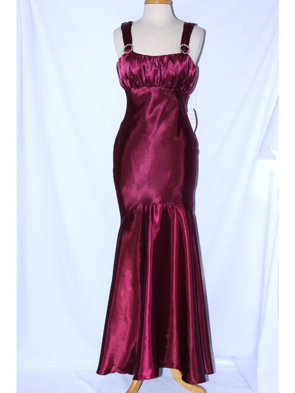 Cindy #1139 Long Satin Fit & Flare Bridesmaid Dress-Size L-BURGUNDY-NWT